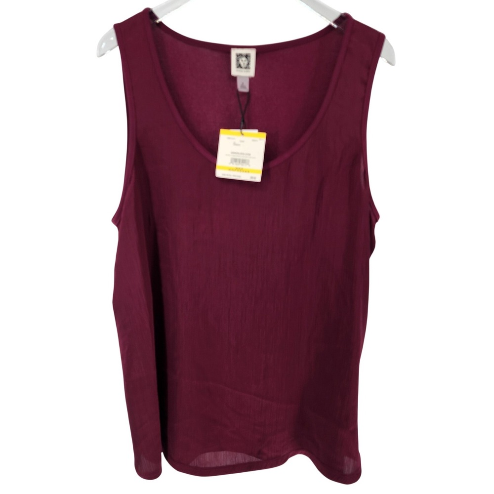 Anne Klein Womens Chianti Burgundy Scoop Neck Sleeveless Shell Top Size M NEW